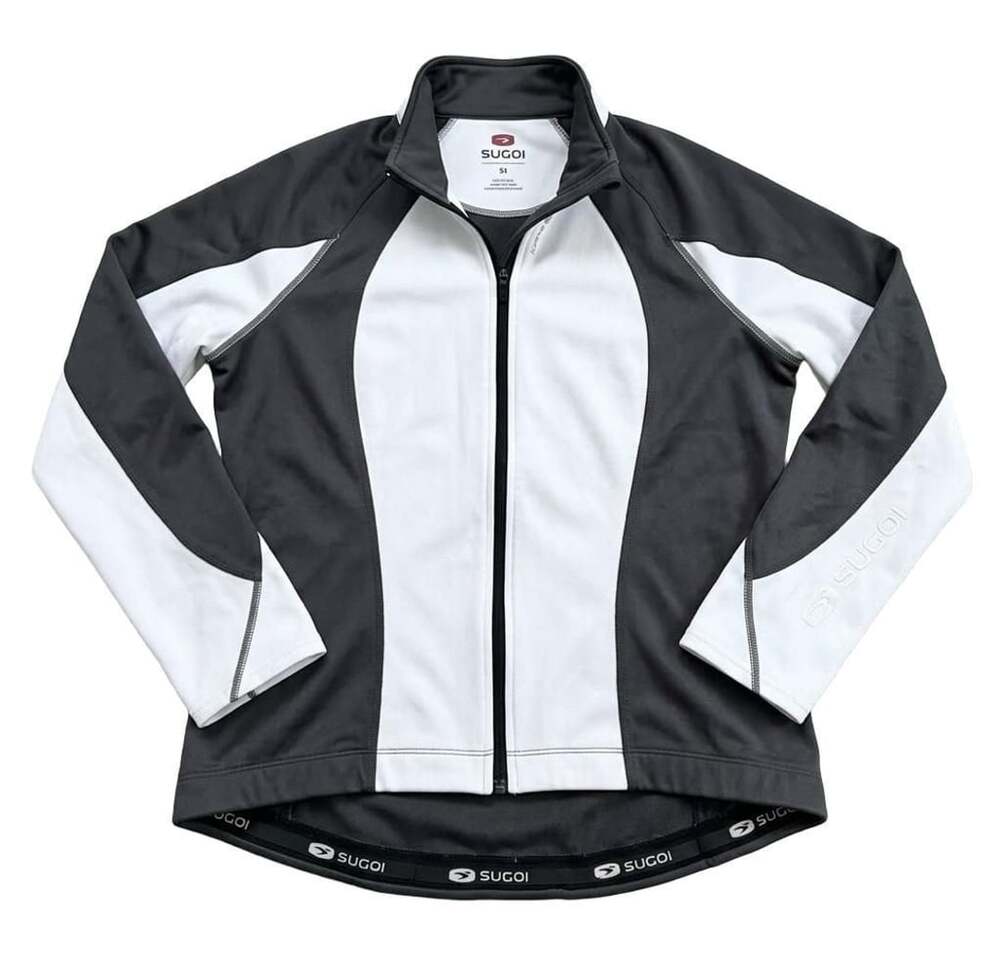 Sugoi Cycling Jacket Women’s Size L White Gray Full Zip Rear Pocket Long Sleeve